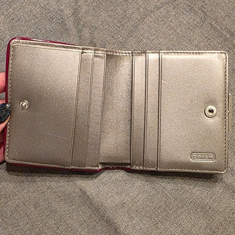 Vintage Y2k Coach Framed French Purse Kisslock Bifold Wallet Burgundy & Metallic